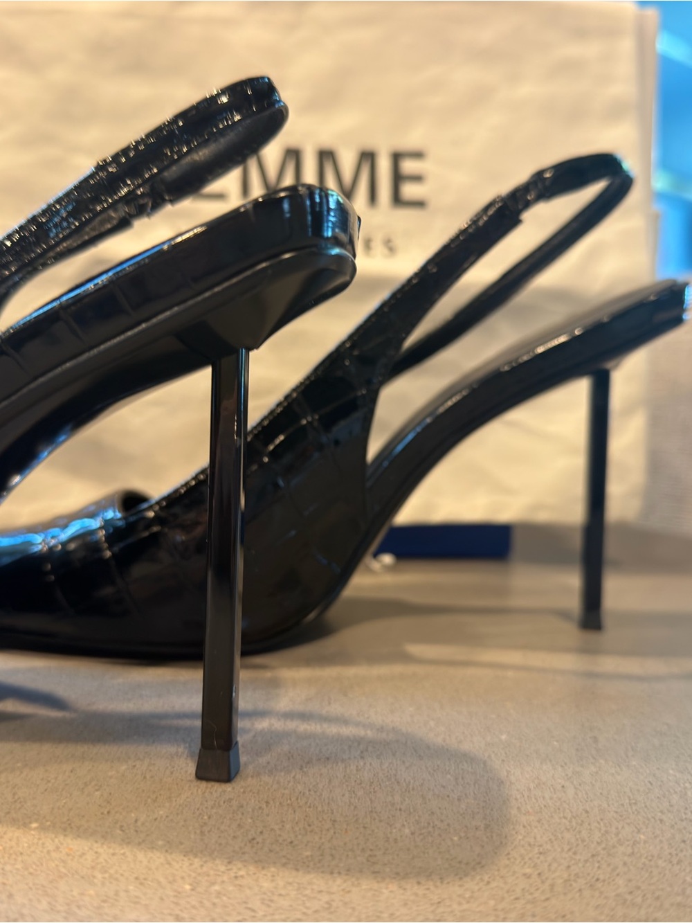 FEMME LA Exotic Noir G63 Slingback Heels Size 38 Fits Size 8 - Picture 4 of 5